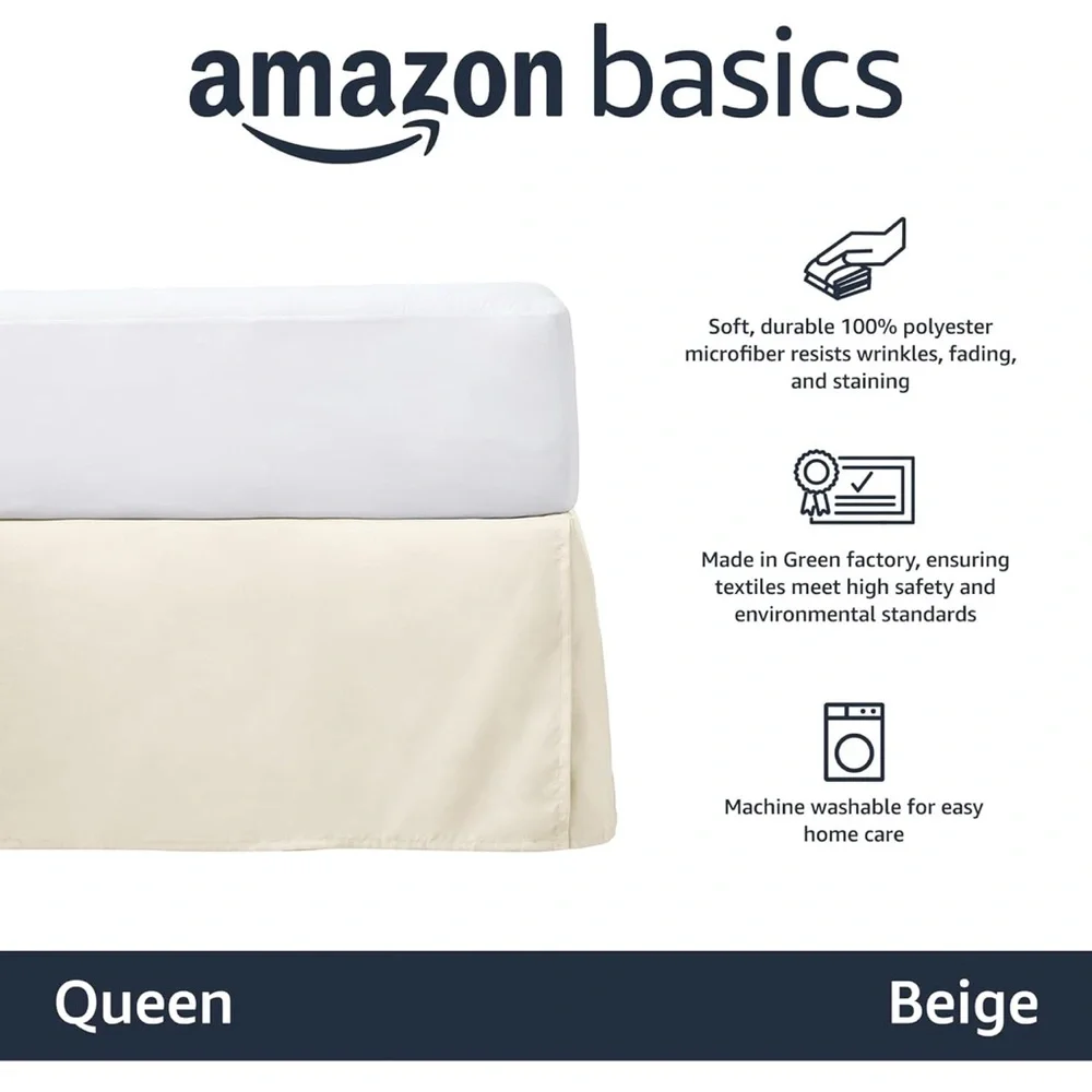 New Beige Amazon Basics Queen Bed Skirt - Classic Tailored Design
